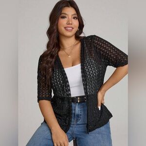 ✨3x$30✨ Y2K Black Sheer Crochet-Knit Hollow Lace Cardigan